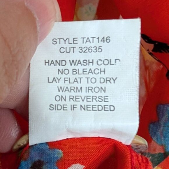 Fig & Flower Floral Shirt Womens Size Large Red Bird Sheer Roll Tab Sleeves - Picture 8 of 12